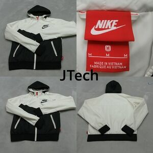 Vintage Nike Windrunner Jacket Womens‎ Medium Black Hooded Full Packable 90s Zip